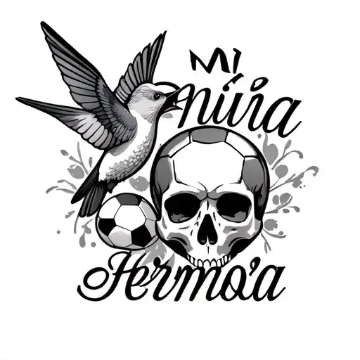"Mi niña hermosa " skull, hummingbird, soccer ball, tattoo design idea