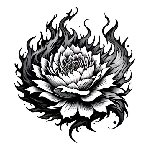 flower with dragon breathing fire tattoo design idea