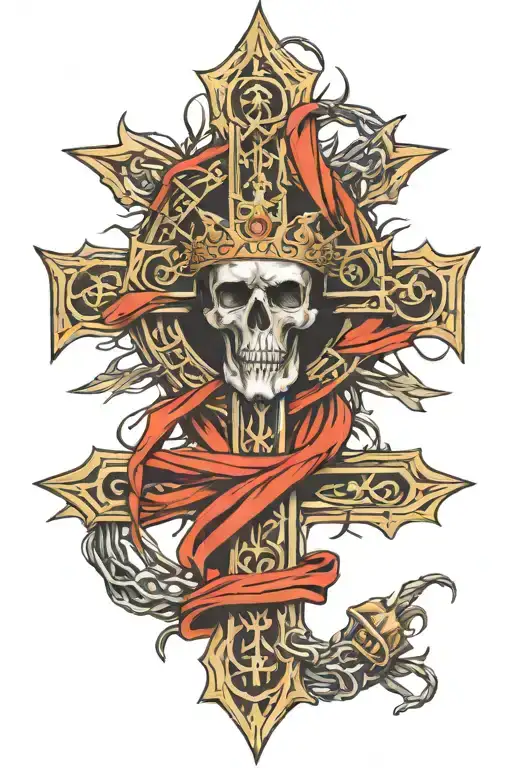 Cross with robe , crown of thorns to cover up a tattoo 7.5 inches by 3" tattoo design idea