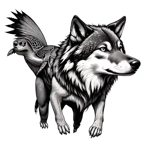 wolf and turtle native american woman tattoo design idea