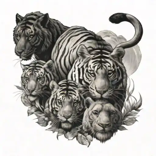 a panther, a tiger, and a bison prowling together tattoo design idea