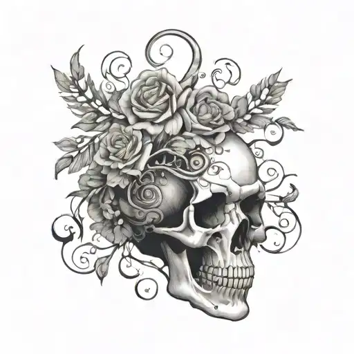 A big Back tattoo that goes diagonally down with a skeleton hand a regular hand coming through flower like vines almost  tattoo design idea