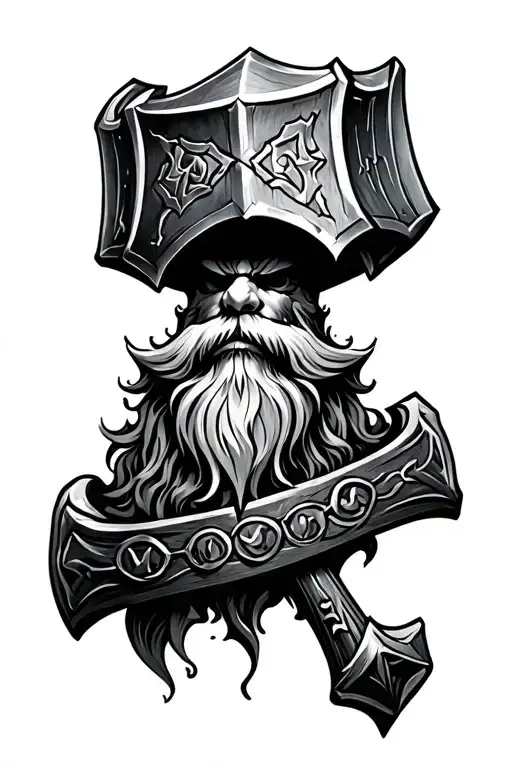 Dwarven Hammer Realism tattoo design idea
