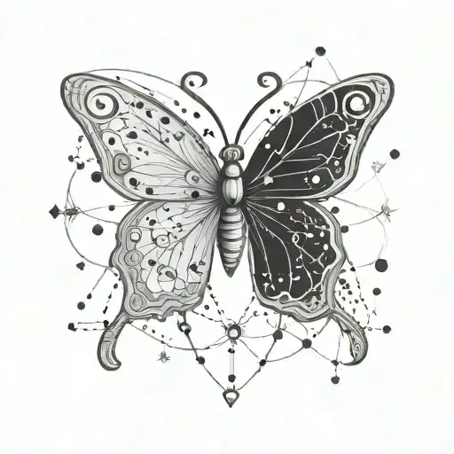 Butterfly linework with cancer constellation intertwined tattoo design idea