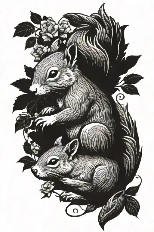 two hands joining for the squirrel and the name Natalie  tattoo design idea