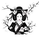 Japanese Geisha with cherry blossom flowers tattoo design idea