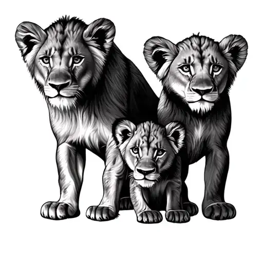 4 male 1 female lion cubs tattoo design idea