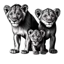 4 male 1 female lion cubs tattoo design idea