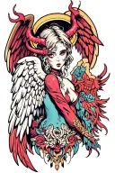 devil girl with angel halo and angel wings made tattoo design idea