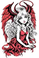 devil girl with angel halo and angel wings made tattoo design idea