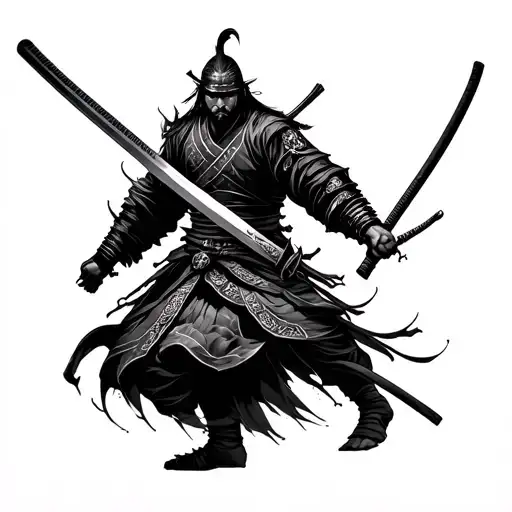 samurai with katana transforming tattoo design idea