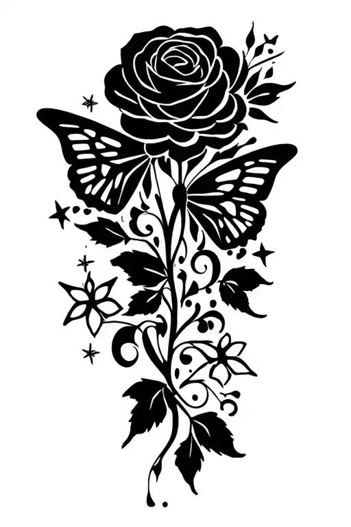 butterflies and roses and stars tattoo design idea