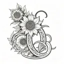 Sunflowers and Horseshoes with the Initials "A", "D", "B", "S" tattoo design idea