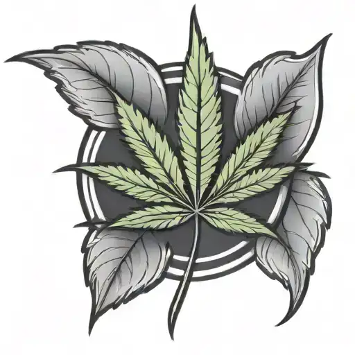 A unique design combining a casino chip and a marijuana leaf in a black-grey style tattoo design idea