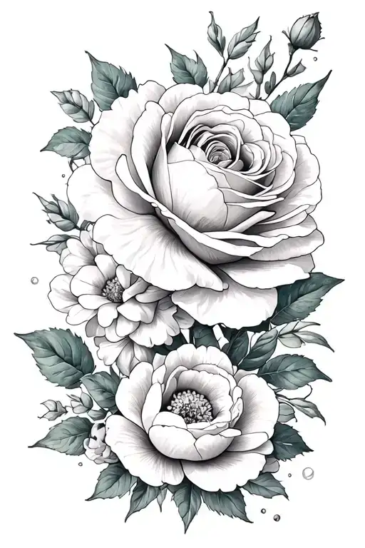 floral tattoo design une Rose et 2peony and other flowers tattoo design idea