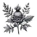 thistle, oak leaves, heather flowers, luckenbooth tattoo design idea