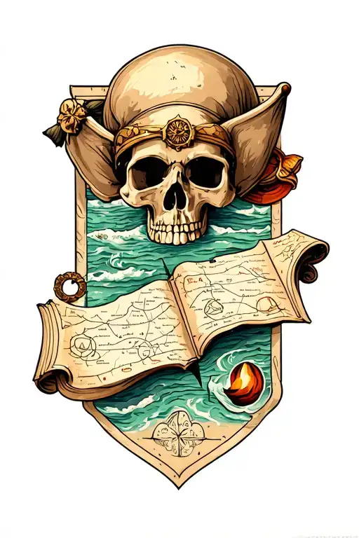 treasure map outline tattoo design idea