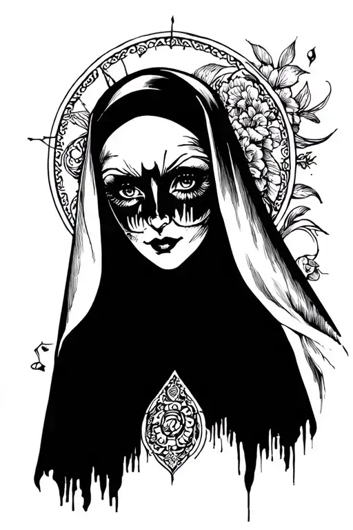 Erotic nun face tattoo design idea