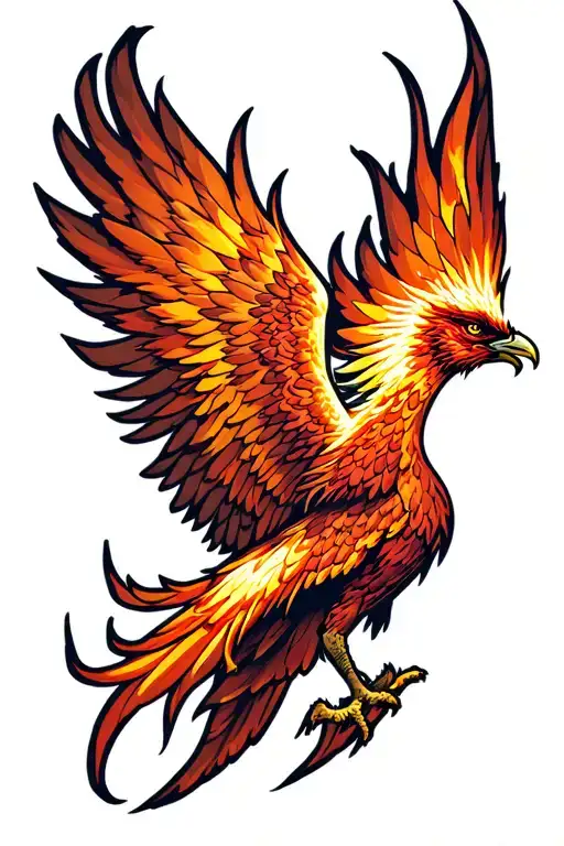 Phoenix flying from the spark of flame tattoo design idea