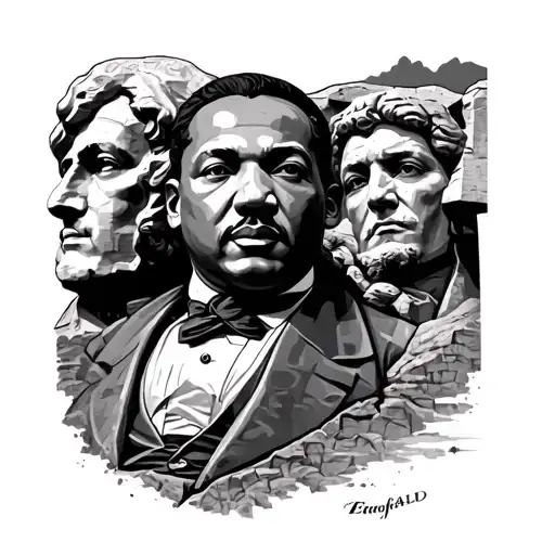 Create a tattoo including Martin Luther King and Marcus Aurelius on Mount Rushmore, B2 Bomber in the sky, California sta tattoo design idea