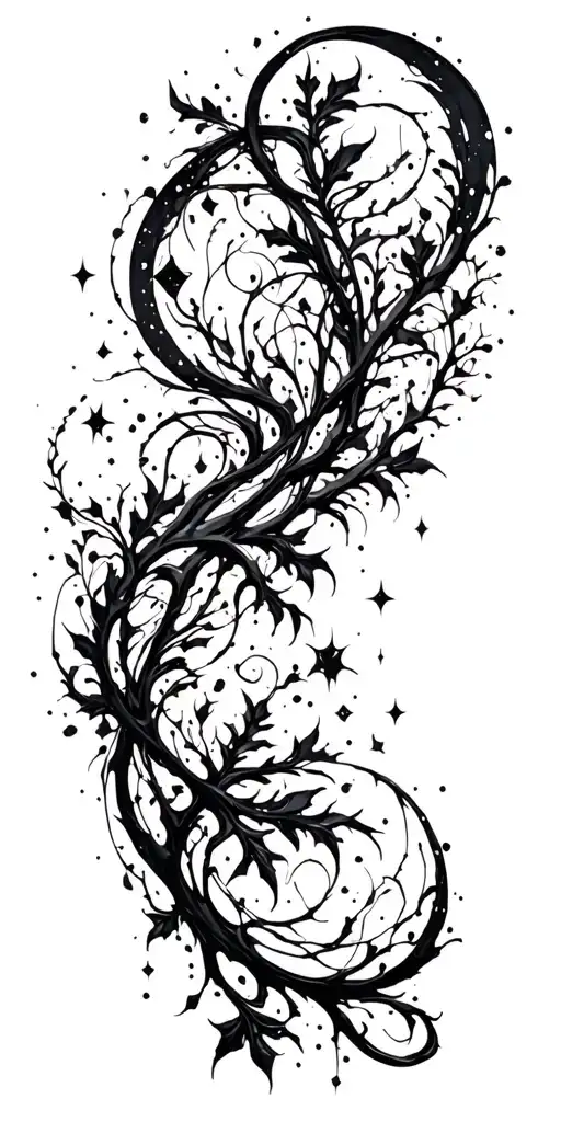black vines with space and magic theme sleeve tattoo design idea