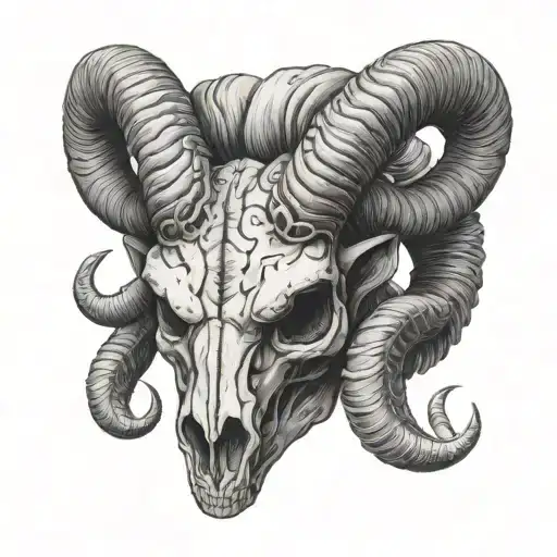 ram skull with demon eyes tattoo design idea