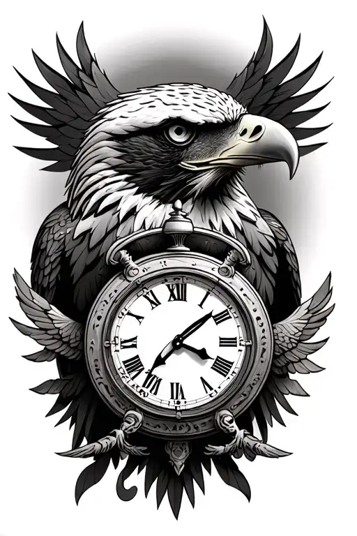 Eagle with sand clock tattoo design idea