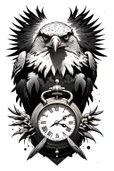 Eagle with sand clock tattoo design idea