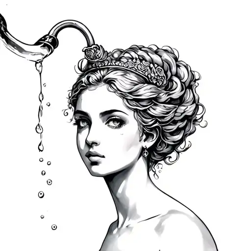 Aquarius woman who pours water with character and a pronounced look tattoo design idea