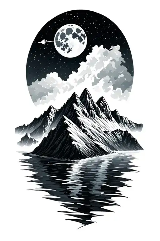 alaska mountains, ocean, full moon, big dipper tattoo design idea