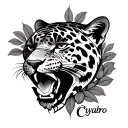 Writes Cuyabro in chicano and large with coffee seed and jaguar head tattoo design idea