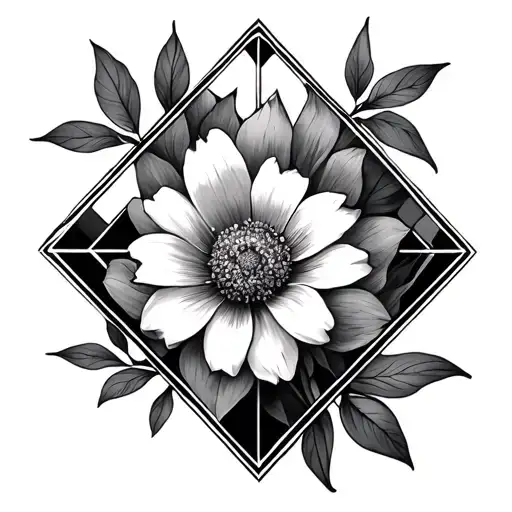 diamond shape with flower inside tattoo design idea