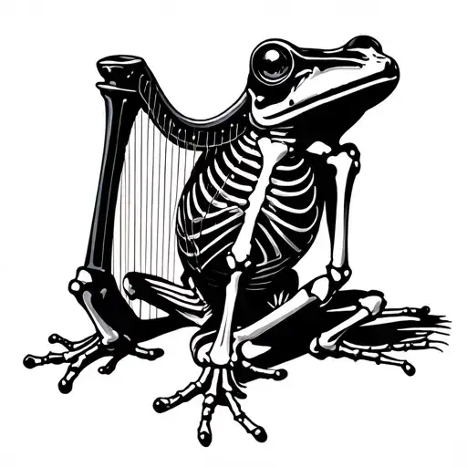 frog skeleton harp rib-bones blackwork tattoo design idea