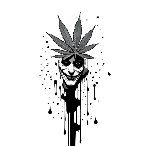 composition,joker,marijuana leaves in the background,dripping blood tattoo design idea