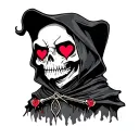 Cute cartoon grim reaper with heart eyes tattoo design idea