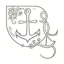 cross and anchor with the verse "he restores my soul" in a minimalist and feminine way  tattoo design idea