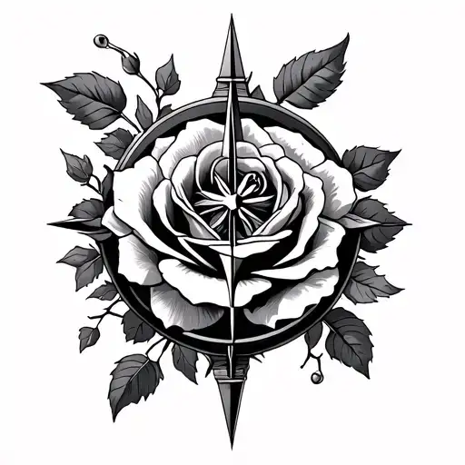 roses, vines, Greek mythology, compass tattoo design idea