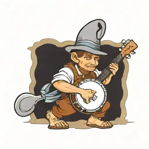 halfling playing banjo tattoo design idea