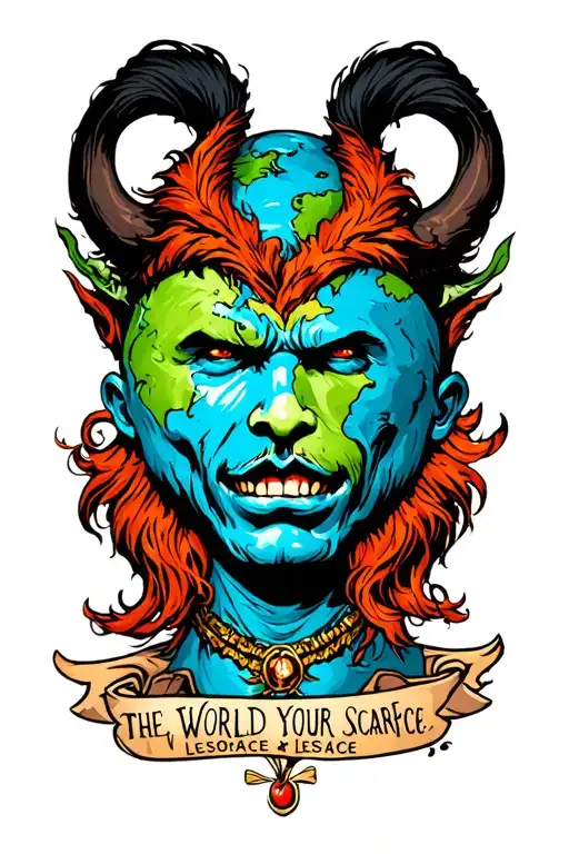 the world is your - scarface + leshy tattoo design idea