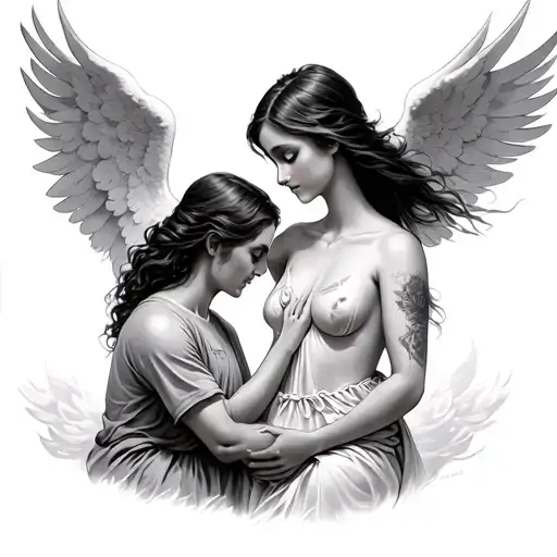 isabelle in heaven looking down over her father and olivia tattoo design idea