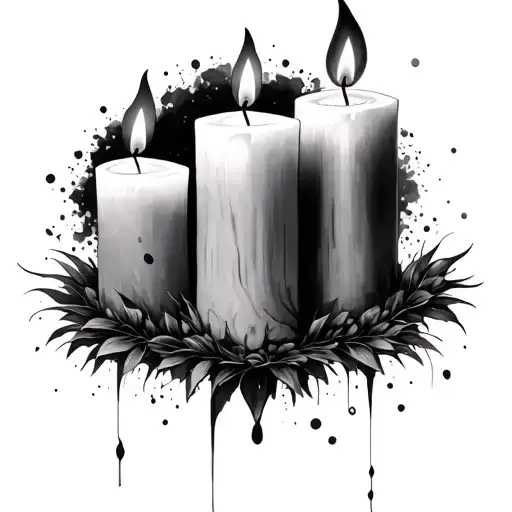 "Three candles: one completely unlit with a broken wick, one tall with a strong flame, and one smaller with a gentle fla tattoo design idea