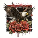Bald eagle surounded by roses tattoo design idea