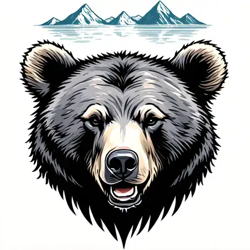 Mountains Lakes Nature river bear tattoo design idea