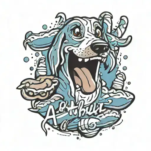 the name Arthur surrounded by cartoon hot dogs tattoo design idea