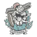the name Arthur surrounded by cartoon hot dogs tattoo design idea