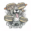 the name Arthur surrounded by cartoon hot dogs tattoo design idea