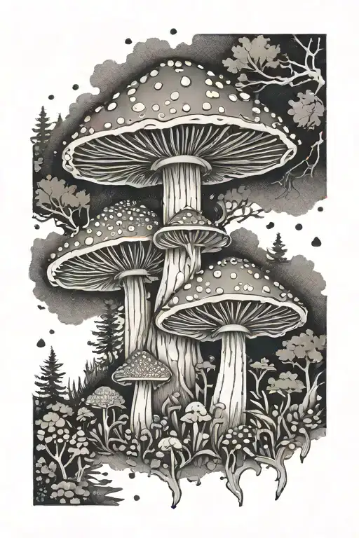 mushroom enchanted forest tattoo design idea