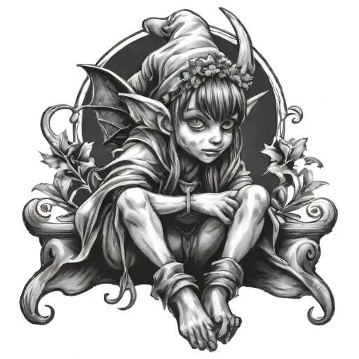 demon christmas elf fairy sitting tattoo design idea