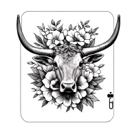 playing cards, longhorn, western, flowers, barb wire tattoo design idea
