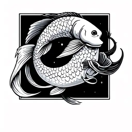 pisces fish, japanese chef knife piercing tattoo design idea